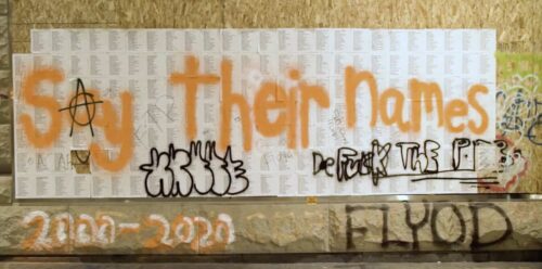 “Say Their Names” graffiti from the Tipping Point documentary