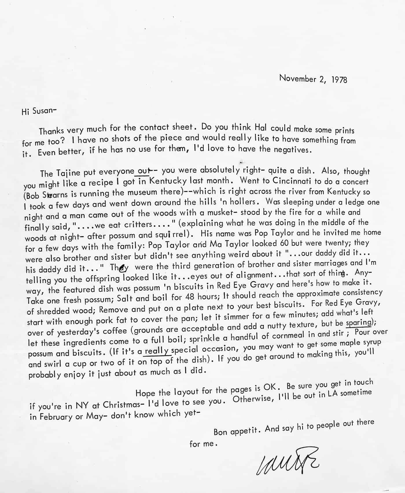 1978 letter from Laurie Anderson to Susan Martin