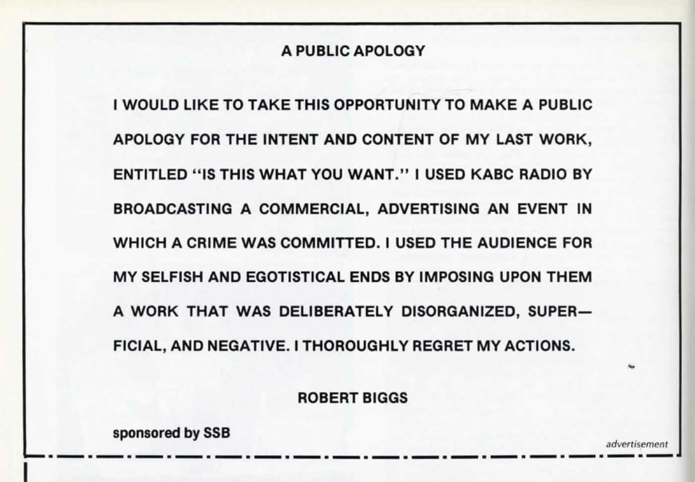 Biggs’ Apology